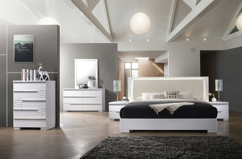 Best Master Athen 4-Piece White Lacquer Queen Bedroom Set – Athen-4pc