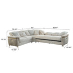 3 pc Argo cream fabric upholstered dual sleeper with storage reversible sectional sofa gold trim accents