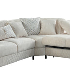 3 pc Argo cream fabric upholstered dual sleeper with storage reversible sectional sofa gold trim accents