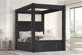 B03-BK Black fabric upholstered queen canopy bed frame set