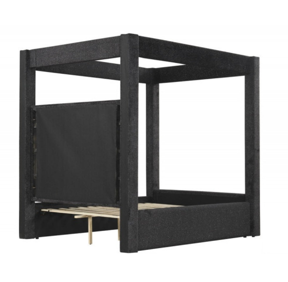 B03-BK Black fabric upholstered queen canopy bed frame set