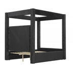 B03-BK Black fabric upholstered queen canopy bed frame set