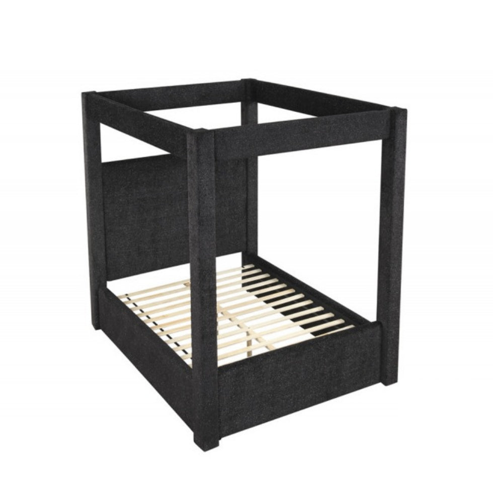 B03-BK Black fabric upholstered queen canopy bed frame set