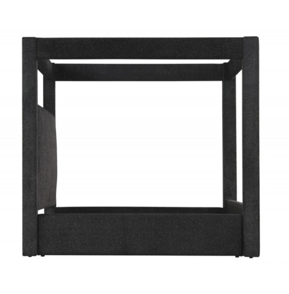 B03-BK Black fabric upholstered queen canopy bed frame set