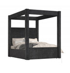 B03-BK Black fabric upholstered queen canopy bed frame set