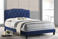 B103 Zoomie kids edna navy blue velvet fabric nail head trim tufted queen bed set