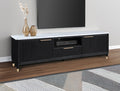 B1400-9 Kara black finish wood ribbed fronts white faux marble top 84" wide TV stand media center