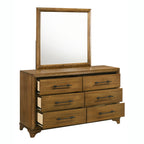 00-1424-4PC 4 pc Talcott honey oak finish wood padded headboard LED lighted accents queen bed set footboard drawers