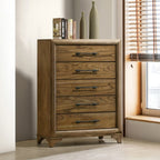 00-1424-4PC 4 pc Talcott honey oak finish wood padded headboard LED lighted accents queen bed set footboard drawers