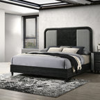 00-B1434-4PC 4 pc Skyline onyx black finish wood padded headboard mid century modern queen bed set
