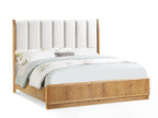 Westcott 4-Piece Natural Wood Fabric Padded Headboard Queen Bedroom Set – B1500