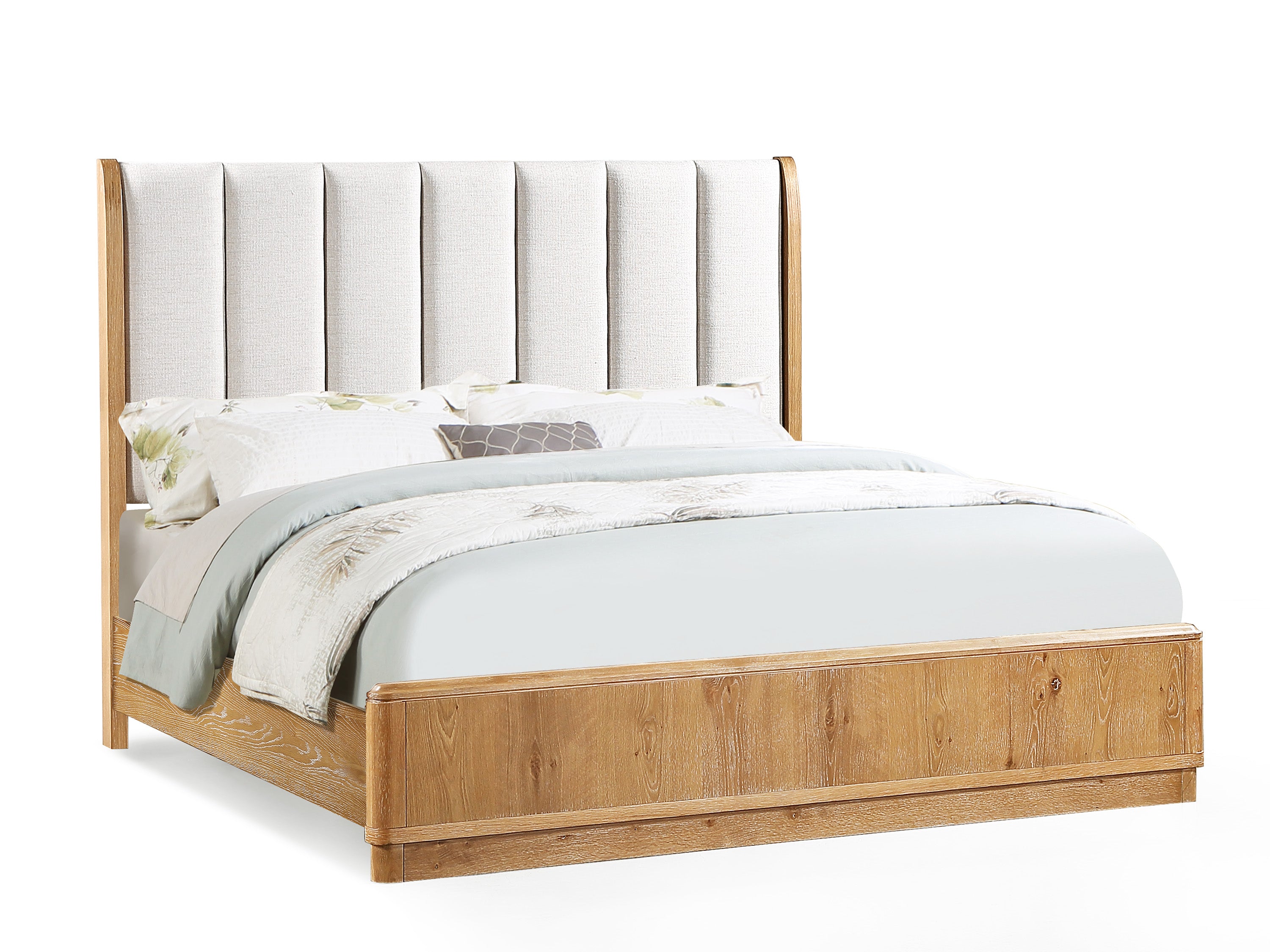 Westcott 4-Piece Natural Wood Fabric Padded Headboard Queen Bedroom Set – B1500