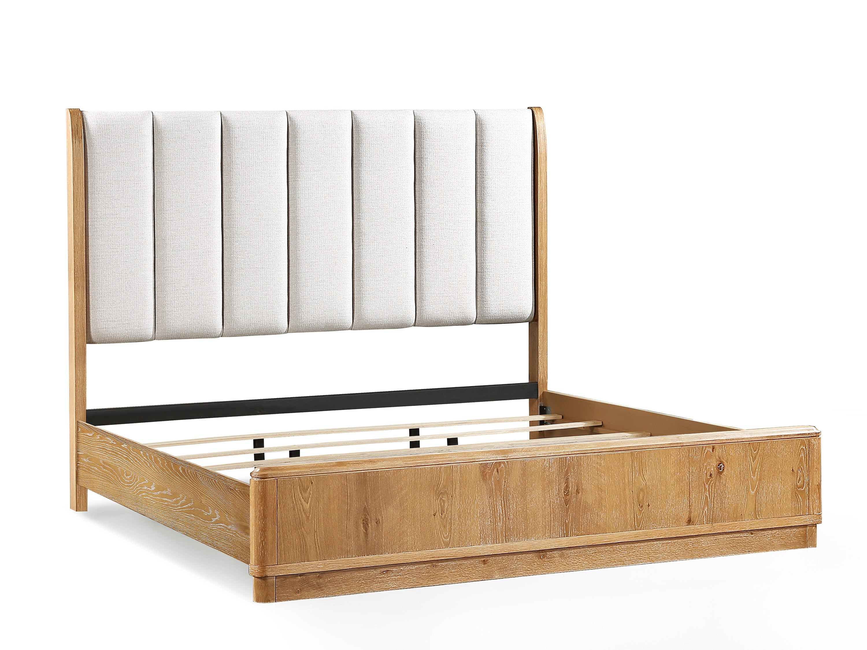 Westcott 4-Piece Natural Wood Fabric Padded Headboard Queen Bedroom Set – B1500
