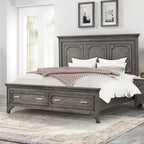 00-1605-4PC 4 pc Lisbon grey finish wood country style queen bed set footboard drawers