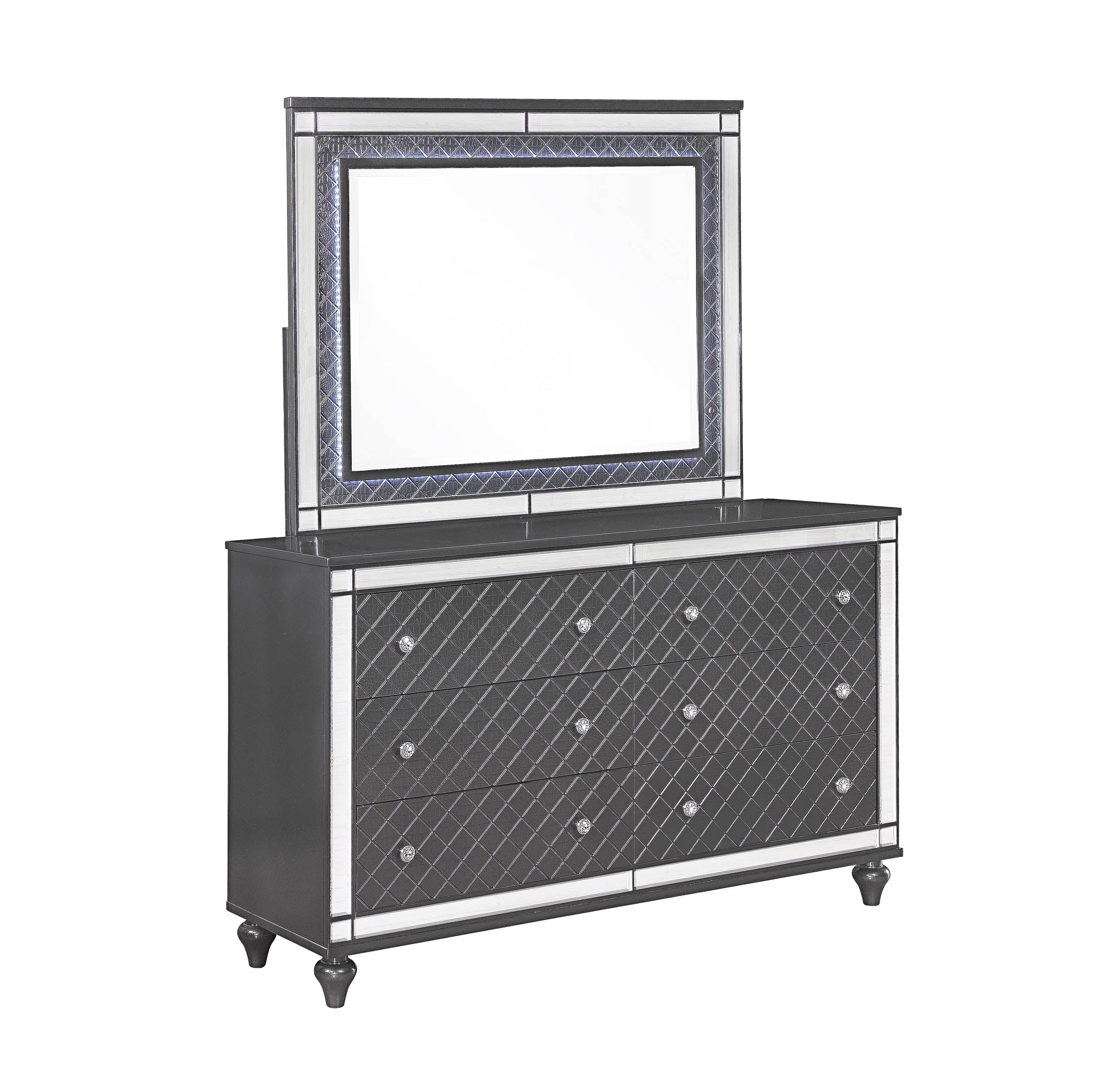 B1670 4 pc Refino grey metallic wood finish wood queen bedroom set with led accents
