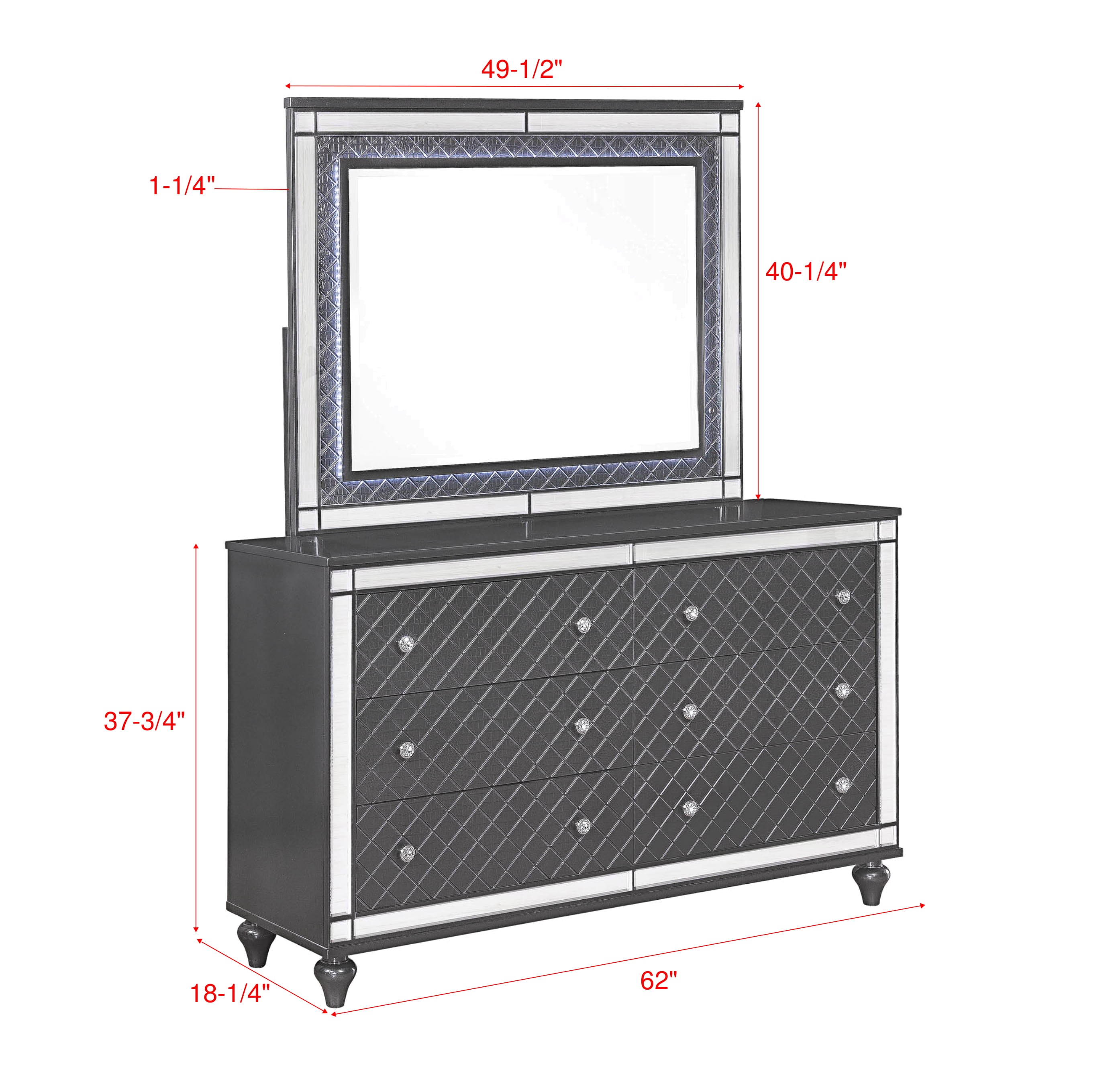 B1670 4 pc Refino grey metallic wood finish wood queen bedroom set with led accents