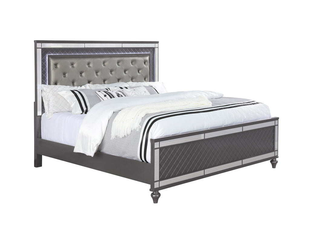 B1670 4 pc Refino grey metallic wood finish wood queen bedroom set with led accents