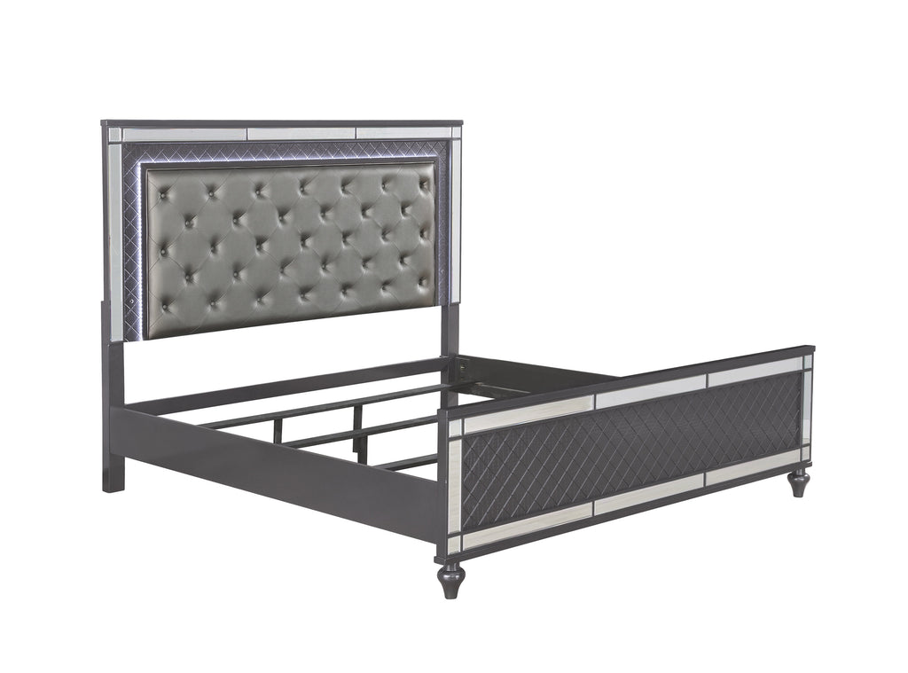 B1670 4 pc Refino grey metallic wood finish wood queen bedroom set with led accents