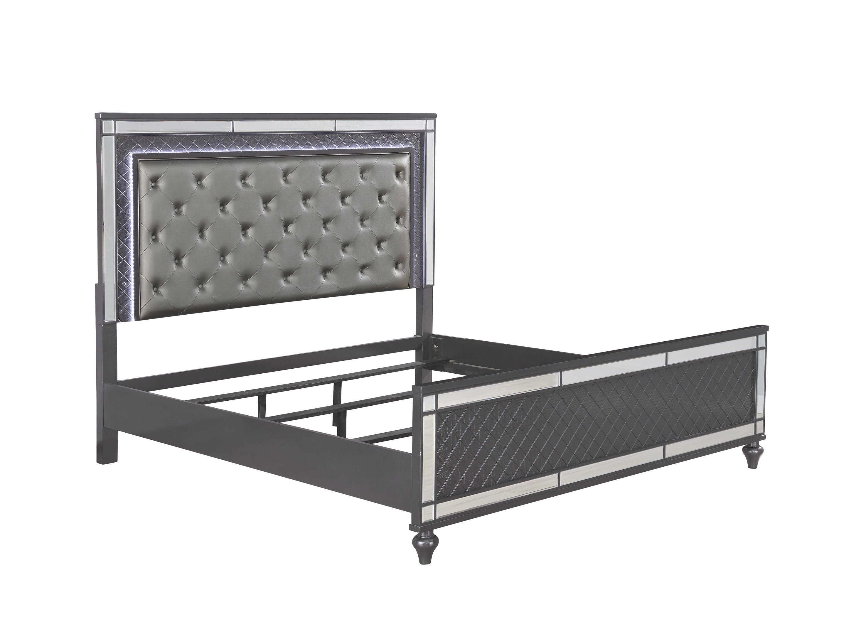 B1670 4 pc Refino grey metallic wood finish wood queen bedroom set with led accents