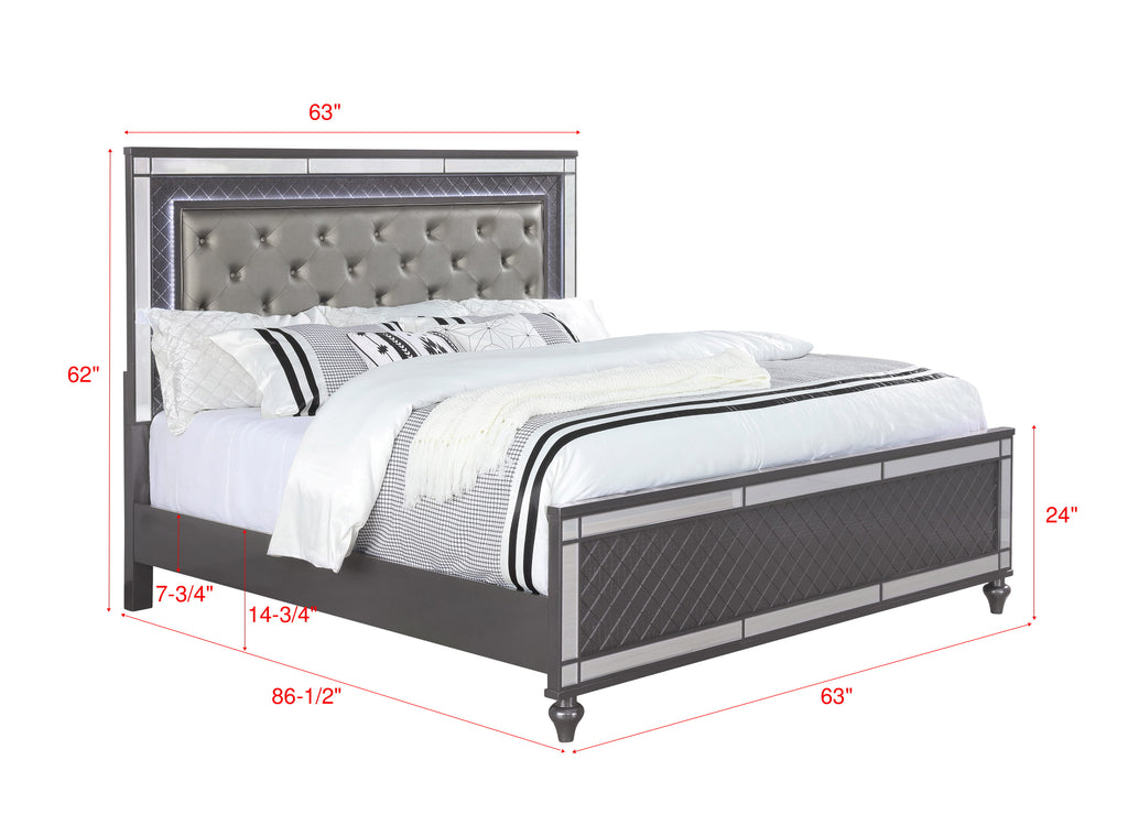 B1670 4 pc Refino grey metallic wood finish wood queen bedroom set with led accents