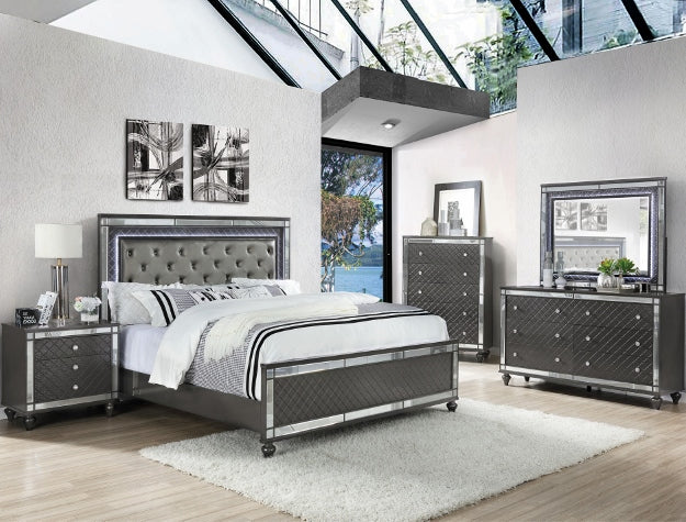B1670 4 pc Refino grey metallic wood finish wood queen bedroom set with led accents