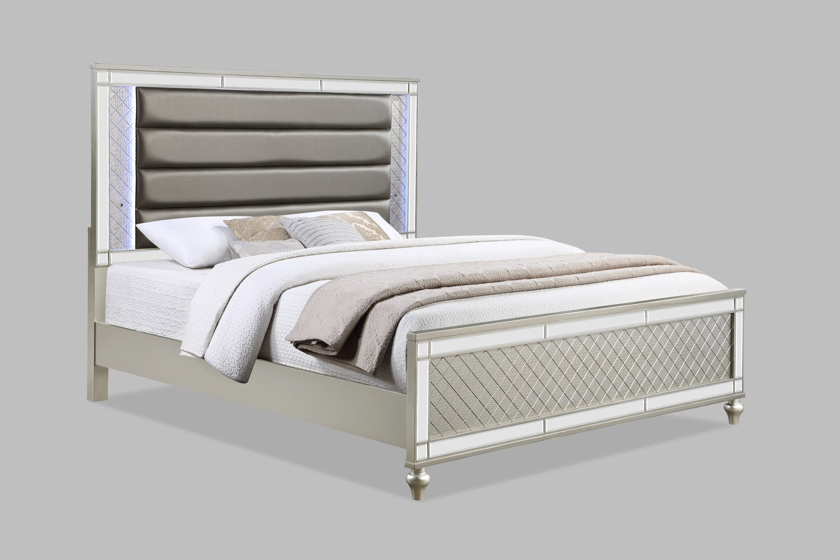 Cristian 4-Piece Champagne Padded Tufted Headboard Queen Bedroom Set with Mirror Accents – B1680