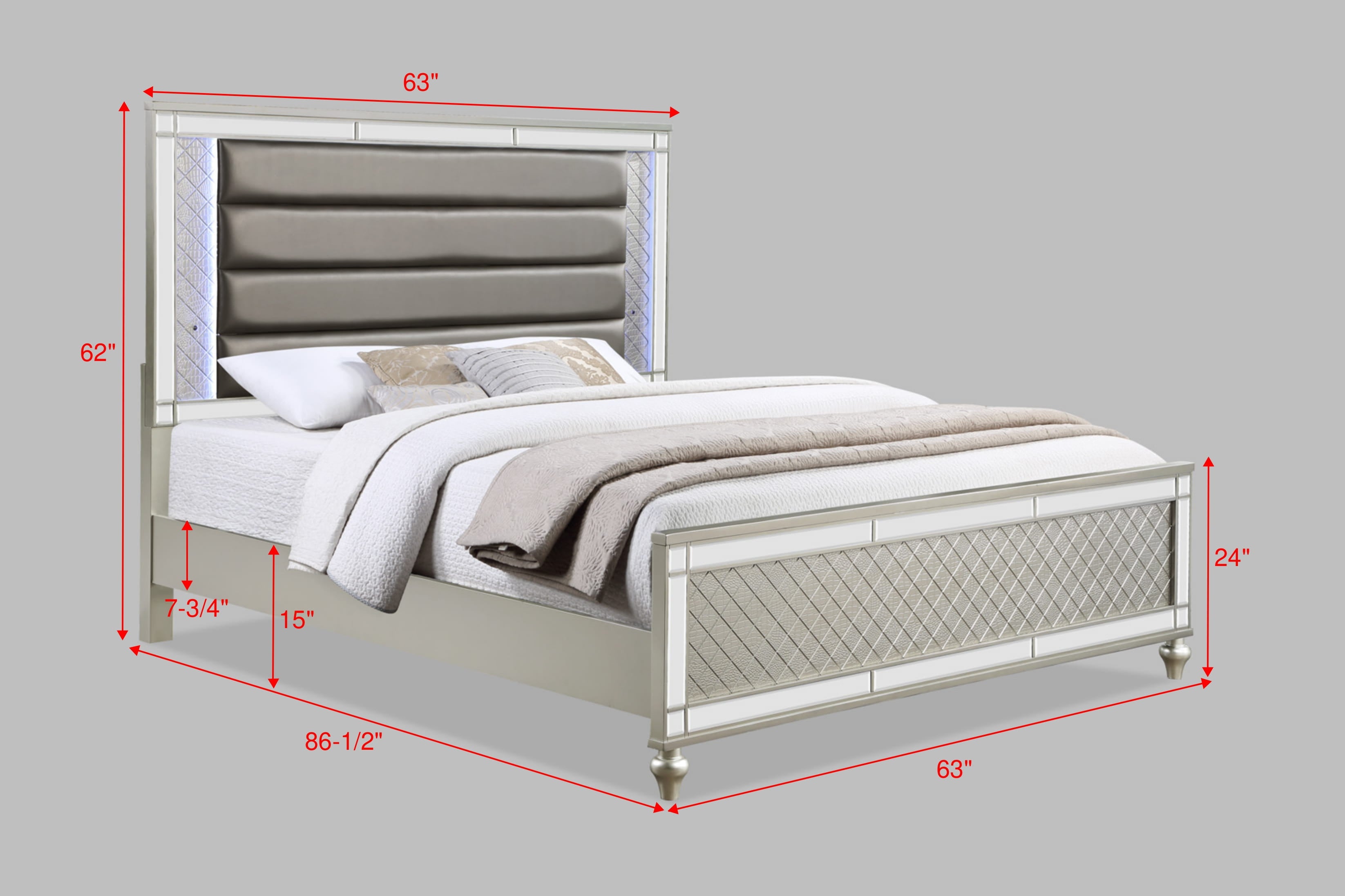 Cristian 4-Piece Champagne Padded Tufted Headboard Queen Bedroom Set with Mirror Accents – B1680