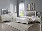 Cristian 4-Piece Champagne Padded Tufted Headboard Queen Bedroom Set with Mirror Accents – B1680