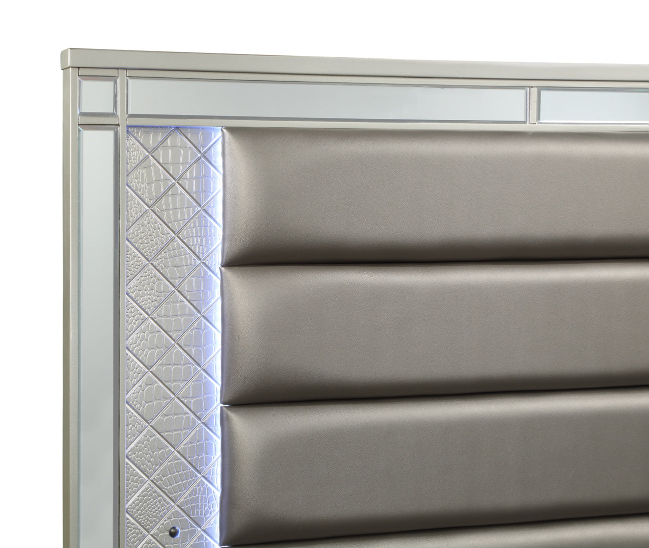 Cristian 4-Piece Champagne Padded Tufted Headboard Queen Bedroom Set with Mirror Accents – B1680