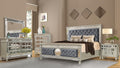B1689-4PC 4 pc Varian mirrored silver finish wood tufted grey velvet fabric queen bedroom set