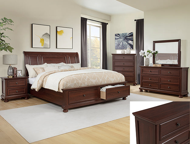 B1800 4 pc Claribelle cherry wood grain finish queen bedroom set footboard storage drawers