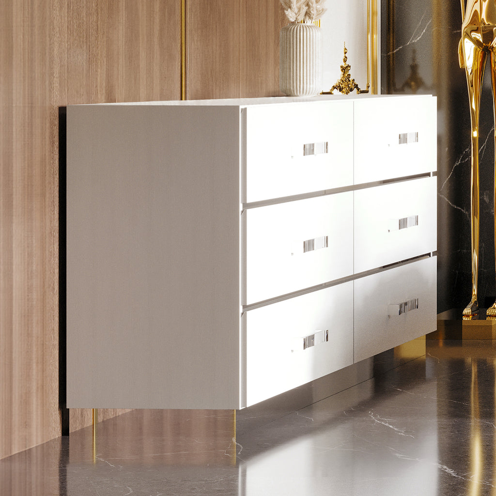 Europa Modern White Dresser with Silver Accents | Europa