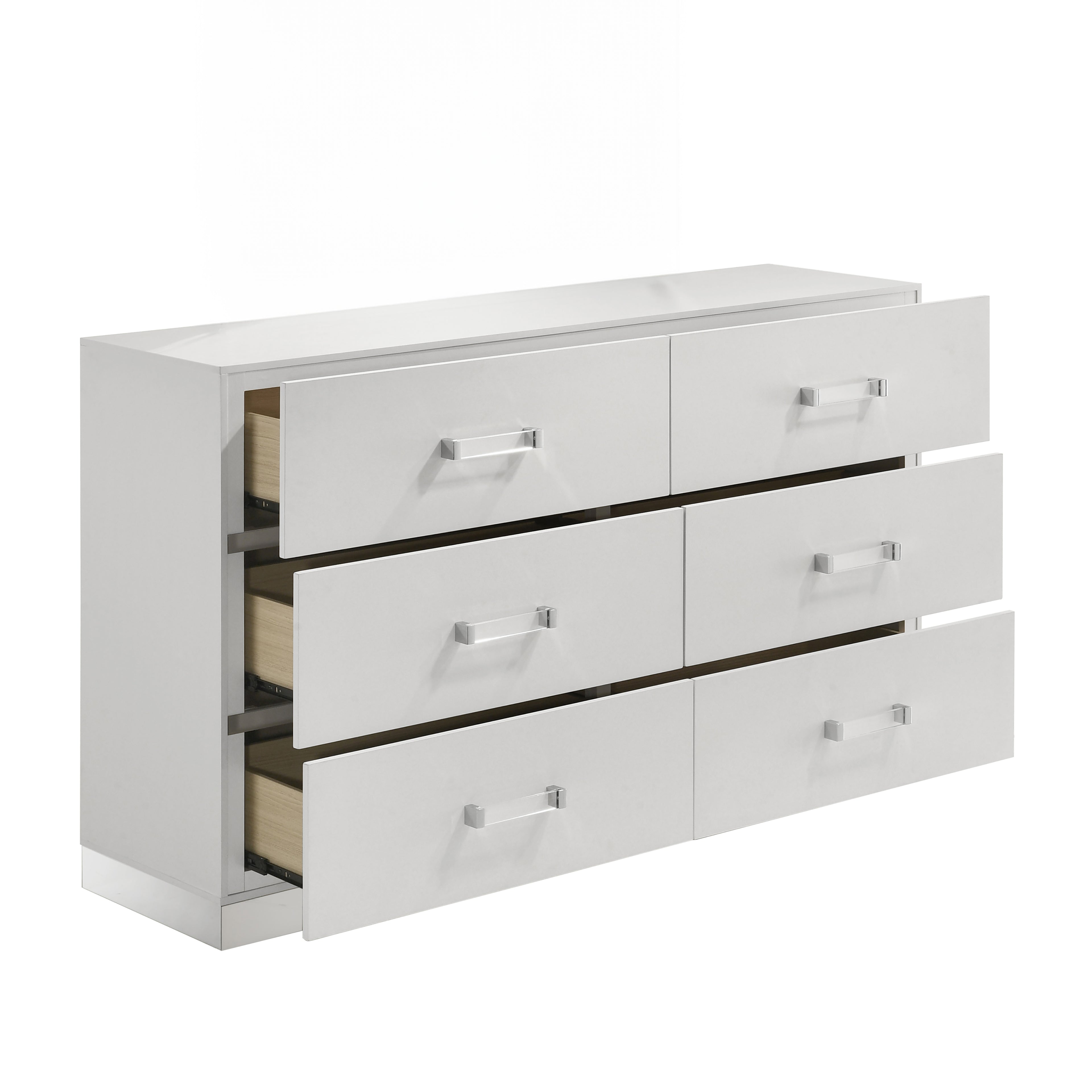 Europa Modern White Dresser with Silver Accents | Europa