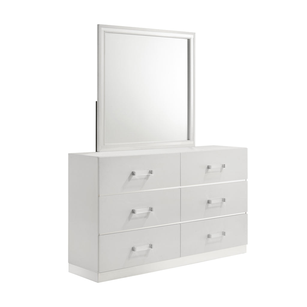 Europa Modern White Dresser with Silver Accents | Europa