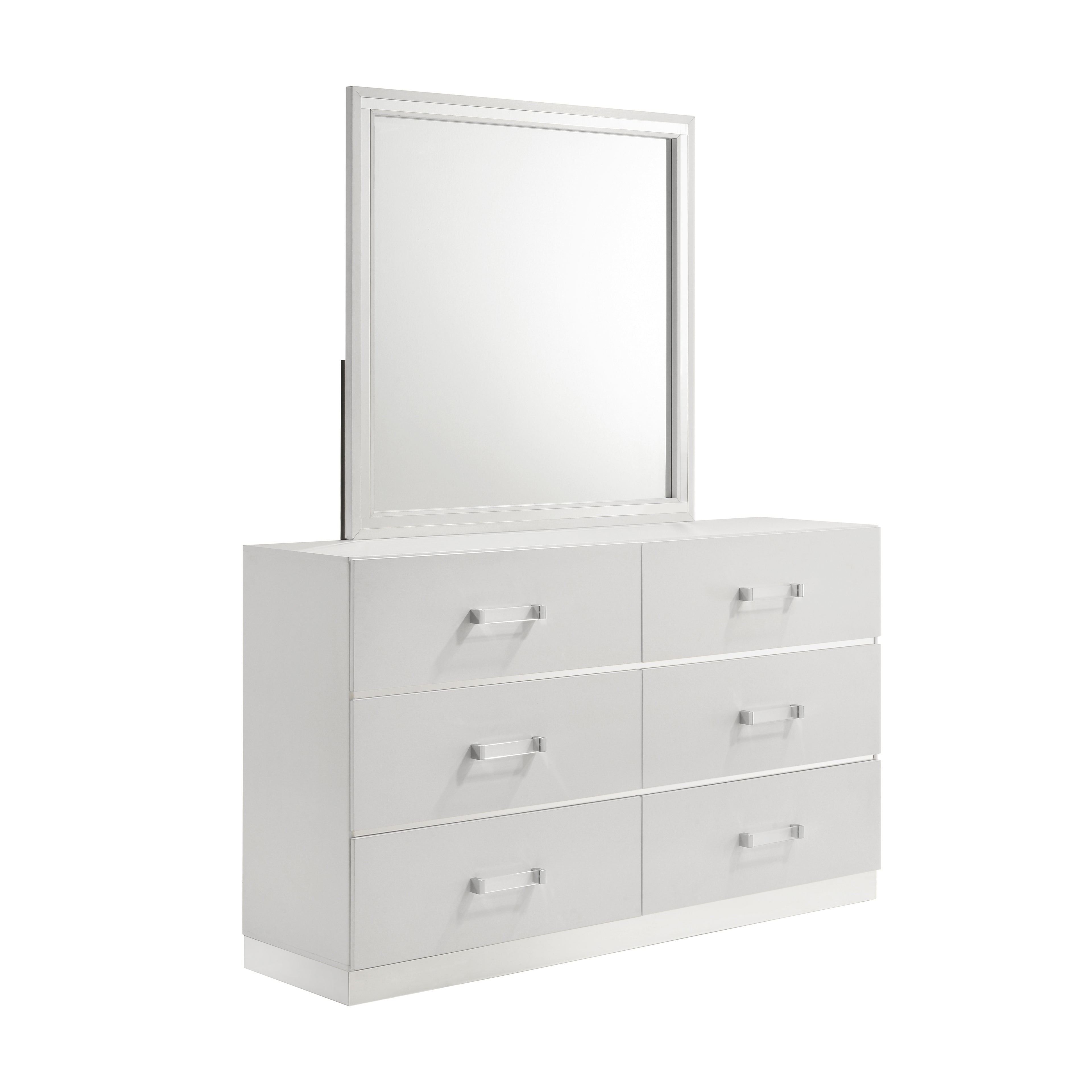 Europa Modern White Dresser with Silver Accents | Europa