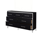 00-B1891-4PC 4 pc Ava black finish wood modern style black fabric upholstered headboard silver accents queen bed set