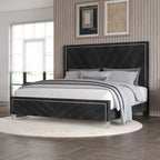 00-B1891-4PC 4 pc Ava black finish wood modern style black fabric upholstered headboard silver accents queen bed set