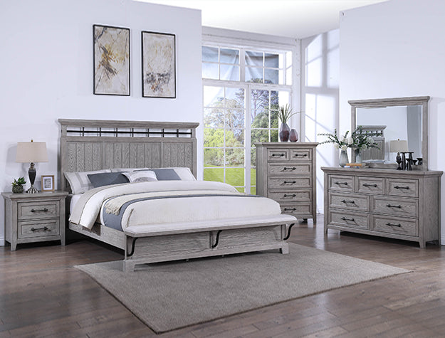 B1900 4 pc Beckett rustic driftwood natural finish wood poster queen bedroom set footboard bench