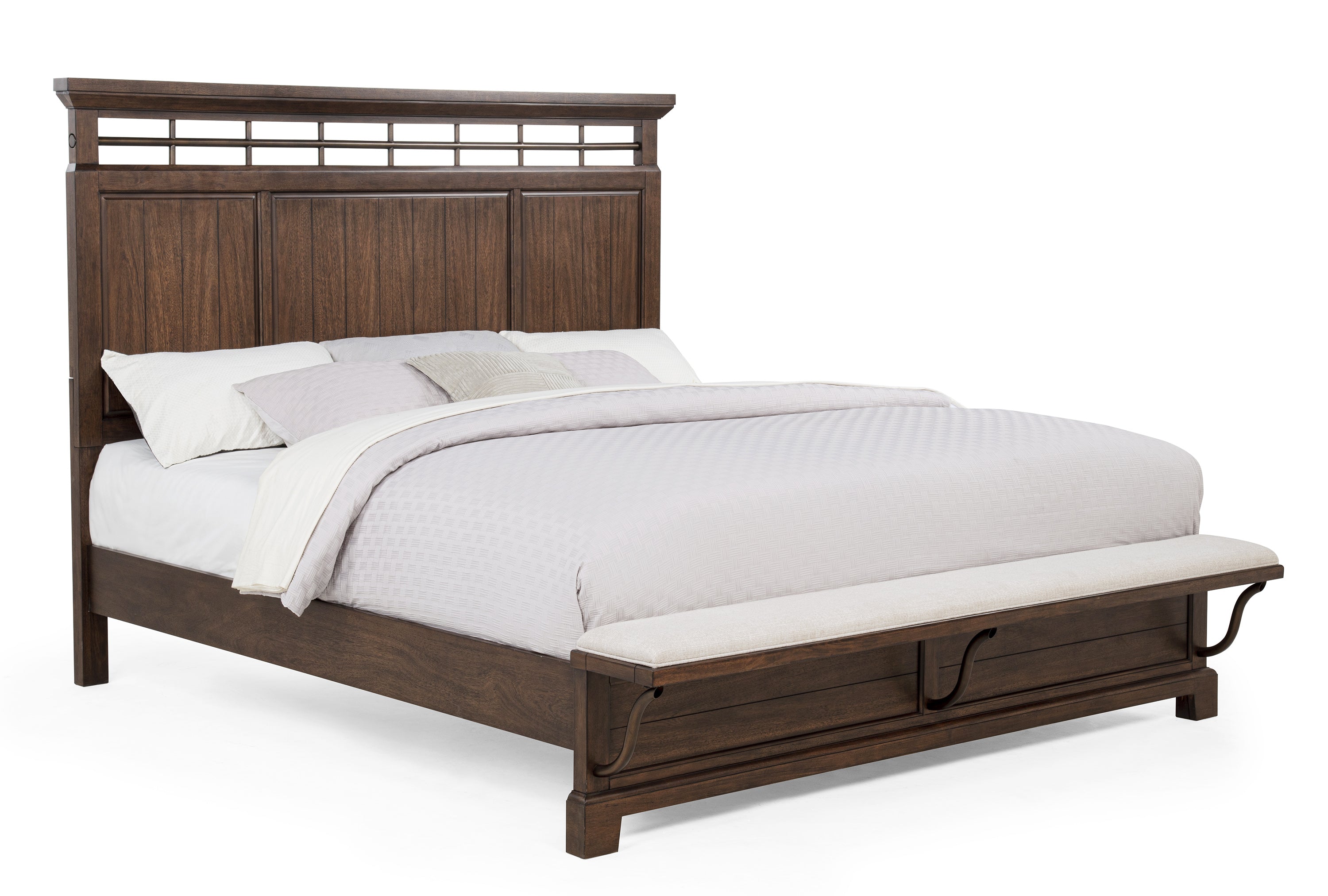 B1950 4 pc Beckett rustic brown finish wood poster queen bedroom set footboard bench