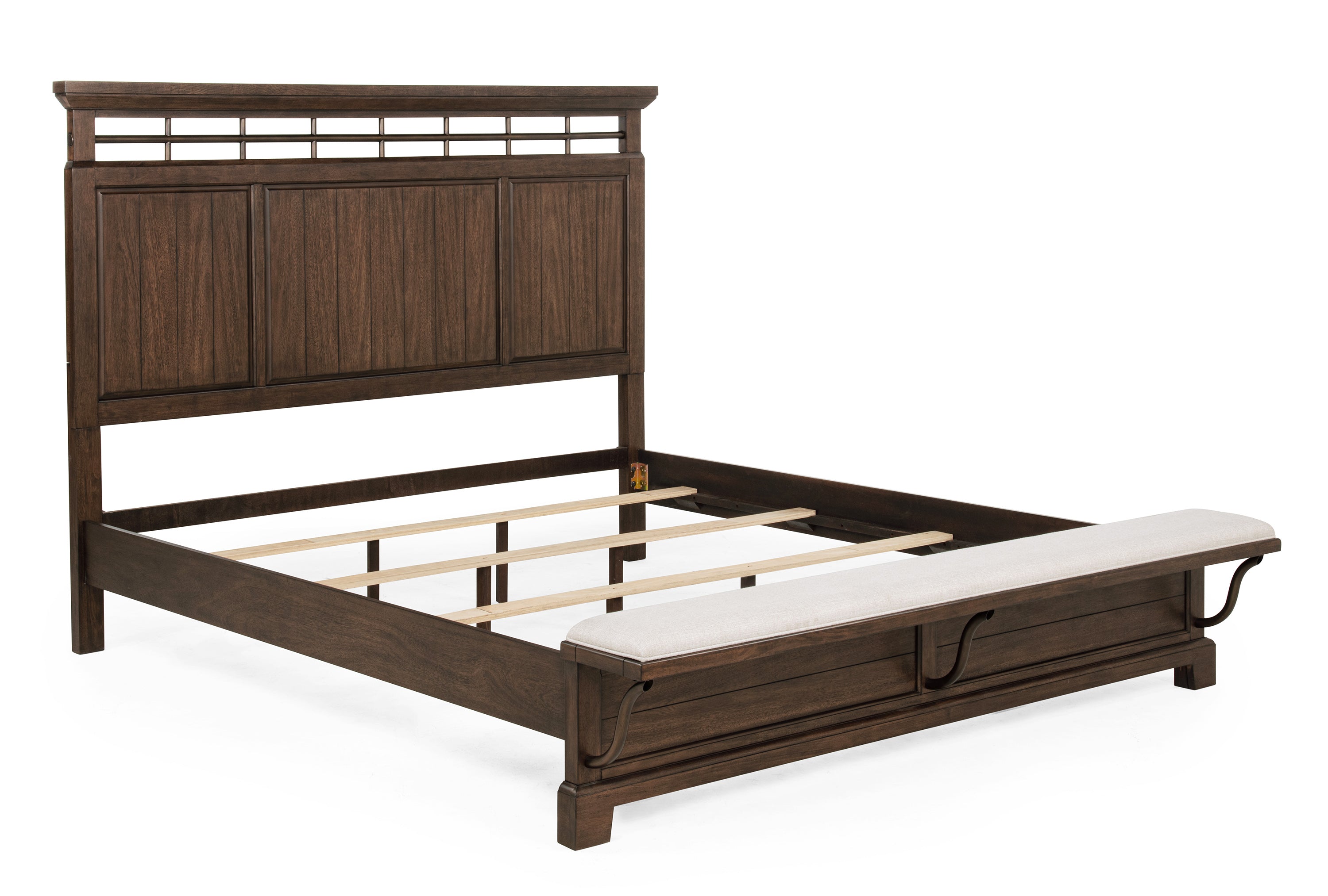 B1950 4 pc Beckett rustic brown finish wood poster queen bedroom set footboard bench