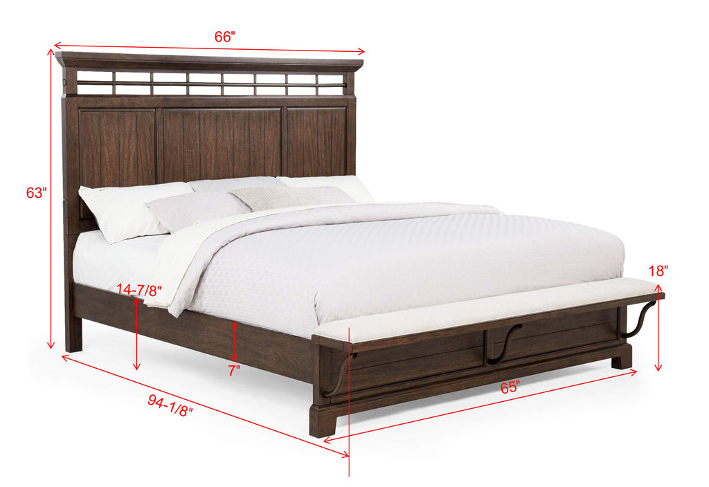 Beckett 4-Piece Rustic Brown Wood Poster Queen Bedroom Set with Footboard Bench – B1950