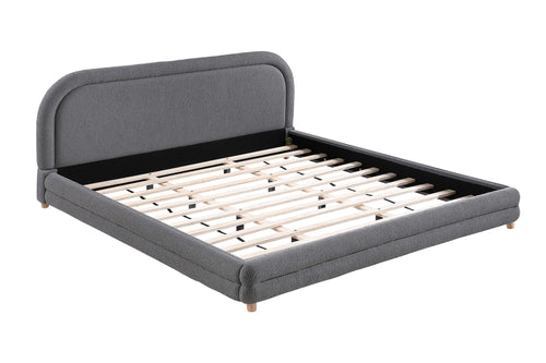 Best Quality Grey Teddy Bouclé Queen Platform Bed with Natural Wood-Tone Legs – B20-Q