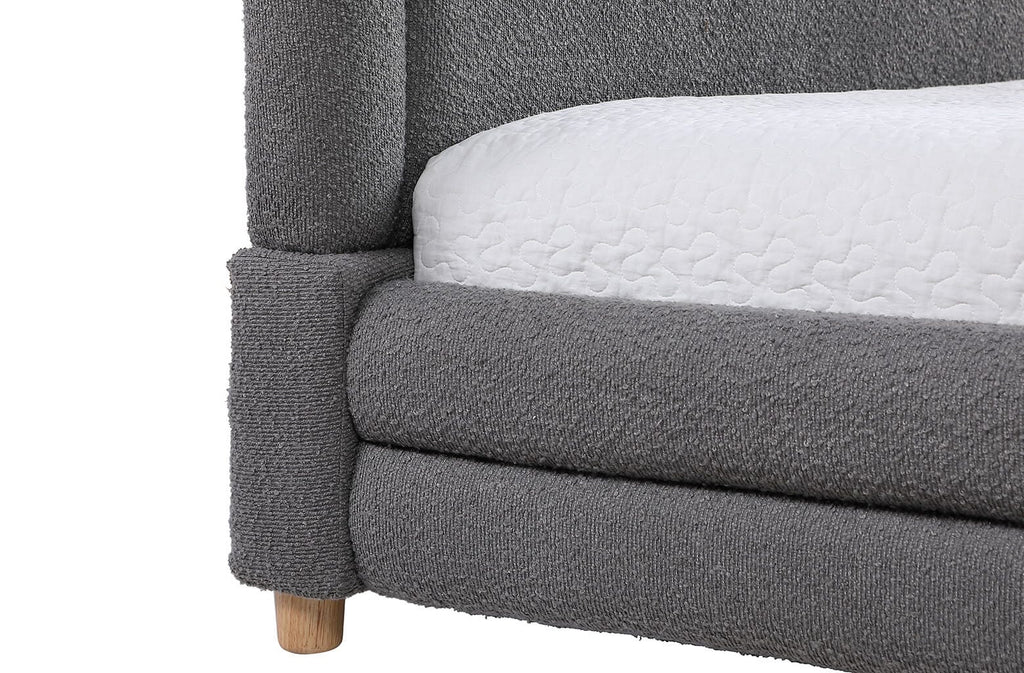Best Quality Grey Teddy Bouclé Queen Platform Bed with Natural Wood-Tone Legs – B20-Q