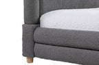 Best Quality Grey Teddy Bouclé Queen Platform Bed with Natural Wood-Tone Legs – B20-Q