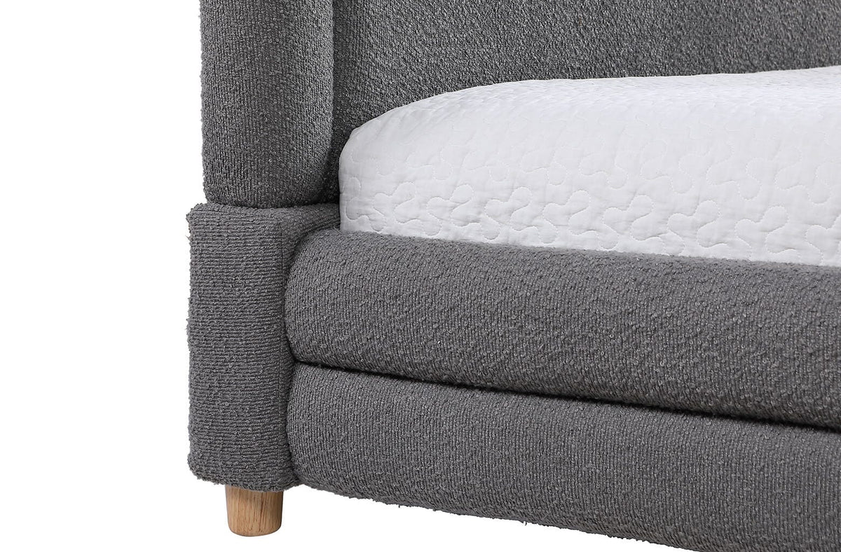 Best Quality Grey Teddy Bouclé Queen Platform Bed with Natural Wood-Tone Legs – B20-Q