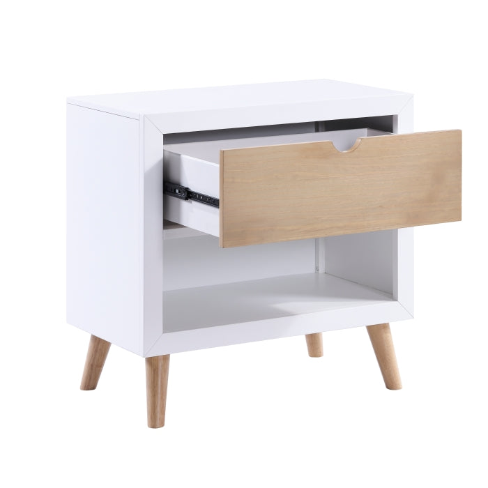 B2012-4 Harriett bee asker white and natural finish wood mid century modern single drawer nightstand