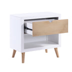 B2012-4 Harriett bee asker white and natural finish wood mid century modern single drawer nightstand