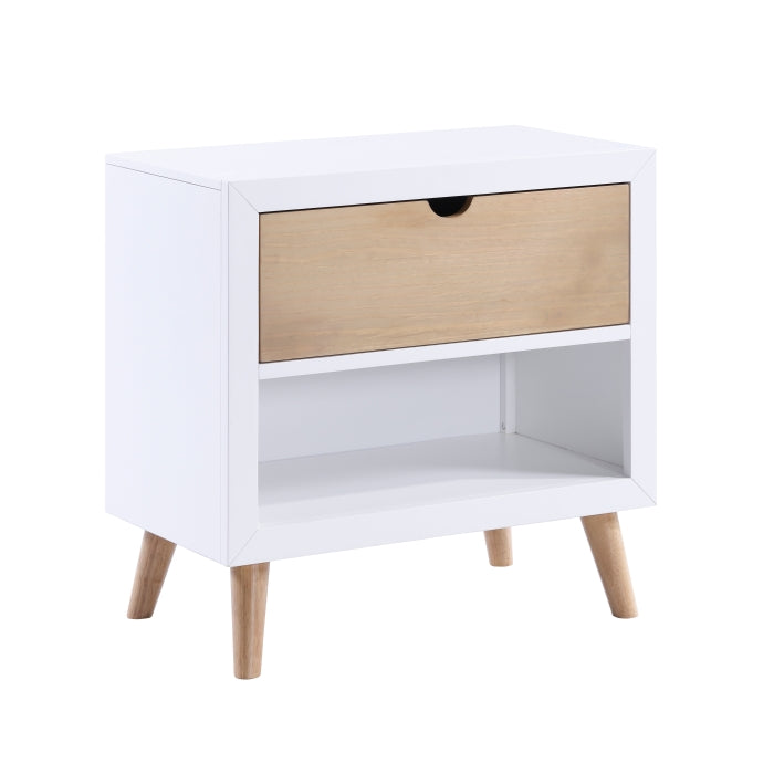 B2012-4 Harriett bee asker white and natural finish wood mid century modern single drawer nightstand