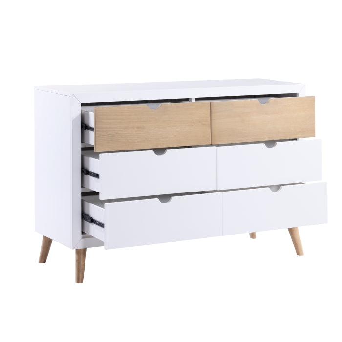B2012-5 Harriett bee asker white and natural finish wood mid century modern 6 drawer dresser