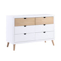 B2012-5 Harriett bee asker white and natural finish wood mid century modern 6 drawer dresser